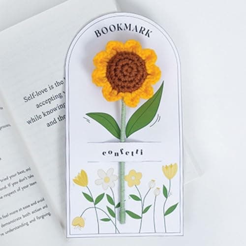 Confetti Gifts Crochet Sun Flower Bookmark (5 Inches) (Set of 1) Gift for Brother Kids Family Friends | Birthday Gift for Men Women | Valentine's Day Gift for Girlfriend