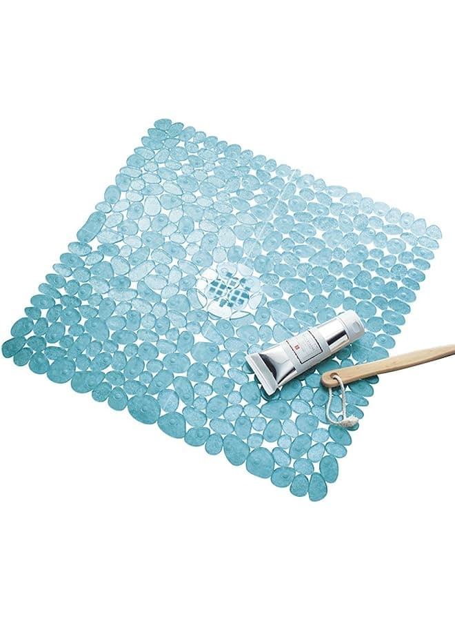 Pebblz Suction Non-Slip Square Bath Mat For Shower, Bathtub, Stall, 22" X 22", Blue