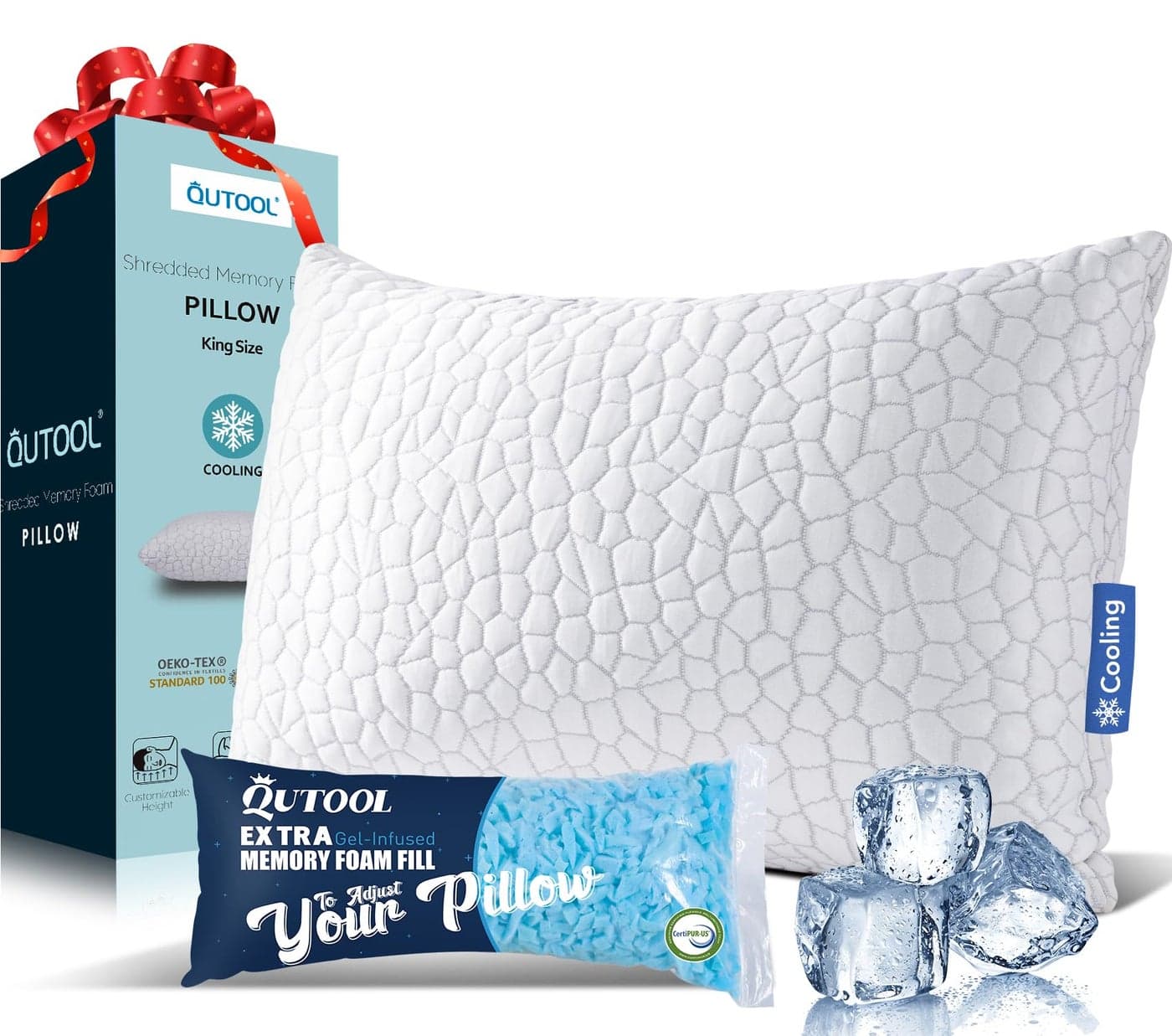 Shredded Memory Foam Pillows for Sleeping King Size Pillow Cooling Gel Pillows for Hot Sleepers Cool Pillow for Side and Back Sleeper Soft Yet Support Adjustable Bed Pillow Gift for Women or Men