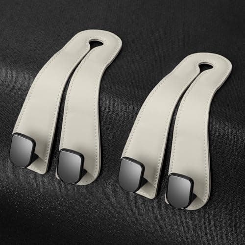 2025 Automotive Seat Back HooksLeather Car Seat HooksDual Headrest Organizer Hangers for Purses Bags Phones 2 in 1 Car Headrest Hidden Hook for Tidy OrganizationPack of 2Ivory White