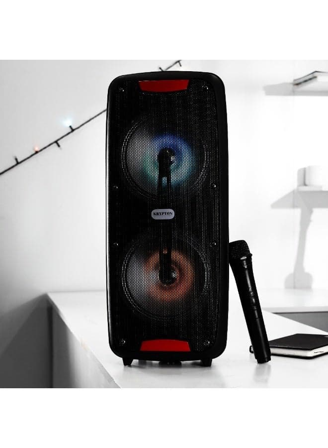 Krypton Portable Rechargeable Bluetooth Speaker KNMS5398 with Wireless Mic & Remote, 40000W PMPO, TWS Function, USB/TF/SD/AUX/FM, LED Display & Party Lights, Indoor & Outdoor Use – Black