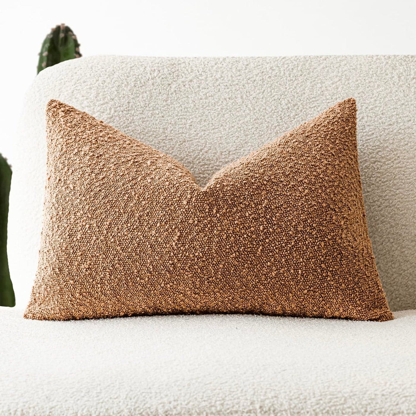Foindtower Textured Boucle Throw Pillow Covers Accent Solid Lumbar Pillow Cases Cozy Soft Decorative Couch Cushion Case for Chair Sofa Bedroom Living Room Home Decor 12 x 20 InchTobacco