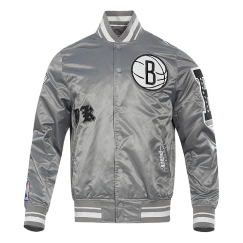 Pro Standard Mens NBA Brooklyn Nets Old English Satin Jacket Gray M
