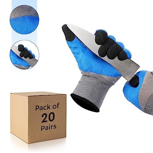 Robustt Nylon Nitrile Half Coated (Back Also) Industrial Safety Hand Gloves (Pack of 20) Anti-Cut | Cut Resistant | Heat Resistant | Industrial Use | for Finger and Hand Protection.
