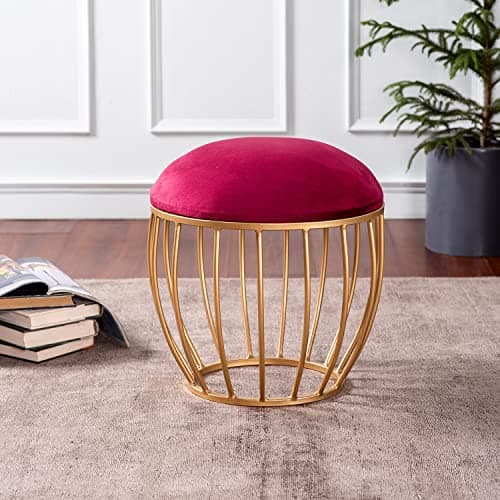 nestroots Ottoman Stool for Living Room - Metallic Stools for Sitting, Bedroom Pouffes, Side Table | 16 Inch Height, Marron Cage Design | Stylish & Durable Footrest Stool for Home,Maroon