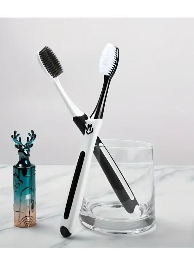 2pcs Black And White Soft Manual Toothbrushes With Soft Bristles For Teeth Gums, For Deep Cleaning Oral Care At Home For Adults Daily Life., for daily use