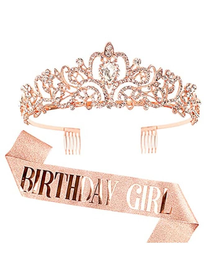COCIDE Birthday Sash Tiara Set Rhinestone Tiara Sash for Womens Birth Party Decoration Kit