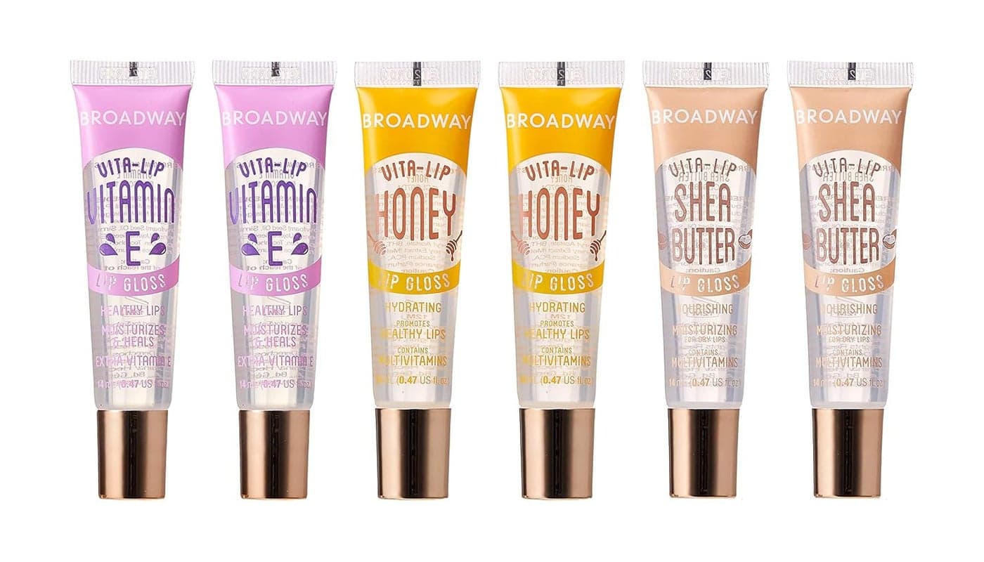 Ruby Kisses Broadway VitaLip Clear Lip Gloss 6 Pack Honey Shea Butter Vitamin E UltraHydrating Soothing Formula with Vitamin Oils HighShine NonSticky Finish Healing Lip Balm