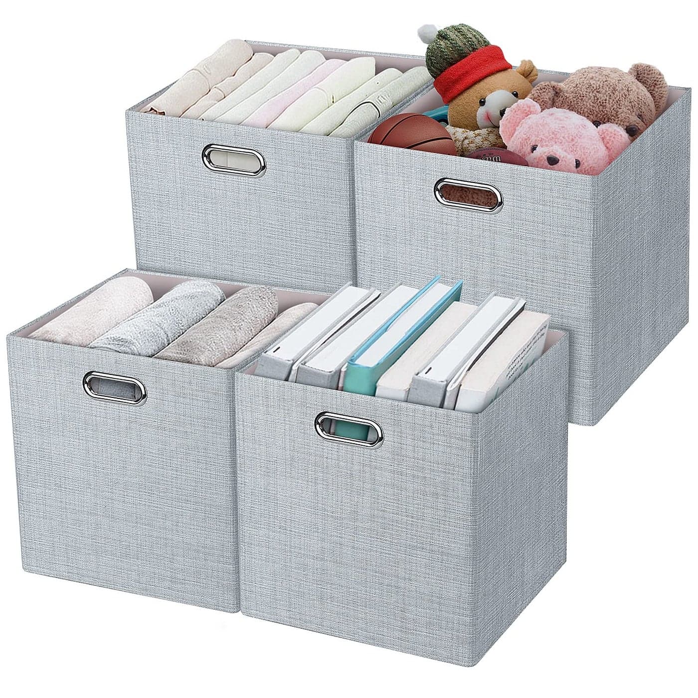 Posprica 3X Thicker Fabric Storage Cubes 13 inch Collapsible Storage Bins for Organization Cubby Storage Baskets for Organizing Shelf Cabinet Bookcase Boxes Set of 4 Sliver Grey