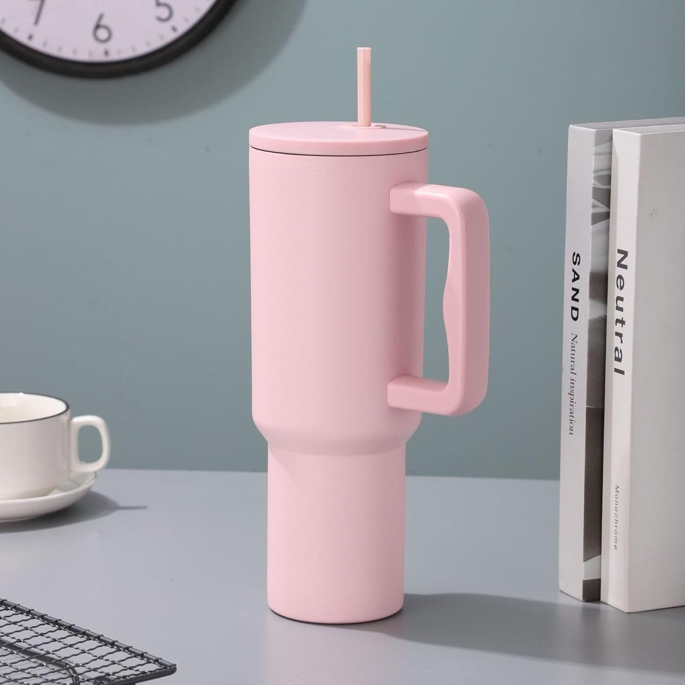 Limpus 1200ML Insulated Tumbler with Lid and StrawSteel Tumbler with Lid Leak Proof HotCold Drink Sipper Mug Cupholder for OfficeGymTravel BPAFree DoubleWall Insulated Mug Pink