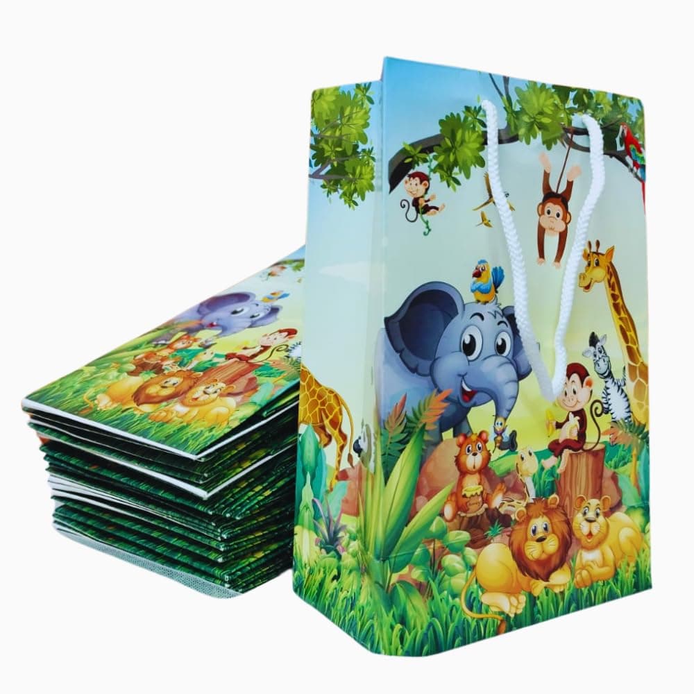 Birthday Popper Premium Jungle Animal Theme Paper Bags | Set of 20 | Goody Bags for Birthday Gifts