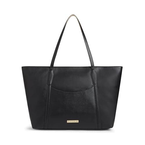 Caprese Jimny Horizontal 16 Inch Laptop Compatible Large Tote Bag for Women with Comfortable Straps | Stylish Shoulder & Handheld Bag | Multi-Compartment Design for Work, Travel, Shopping (Black)