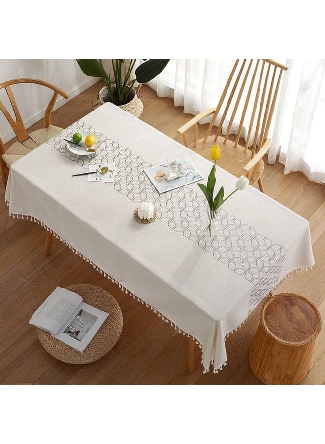 Lace Tassel Detail Table Cloth White/Black 100x160cm