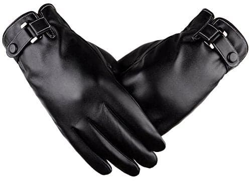 AZYOUNG Men’s Winter Autumn Black Brown PU Leather Plus Thick Velvet Touch Screen Gloves