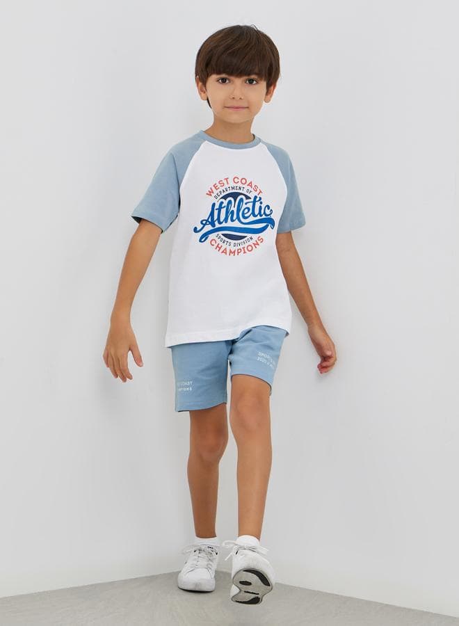 Slogan Print Raglan Sleeve T-Shirt And Shorts Set