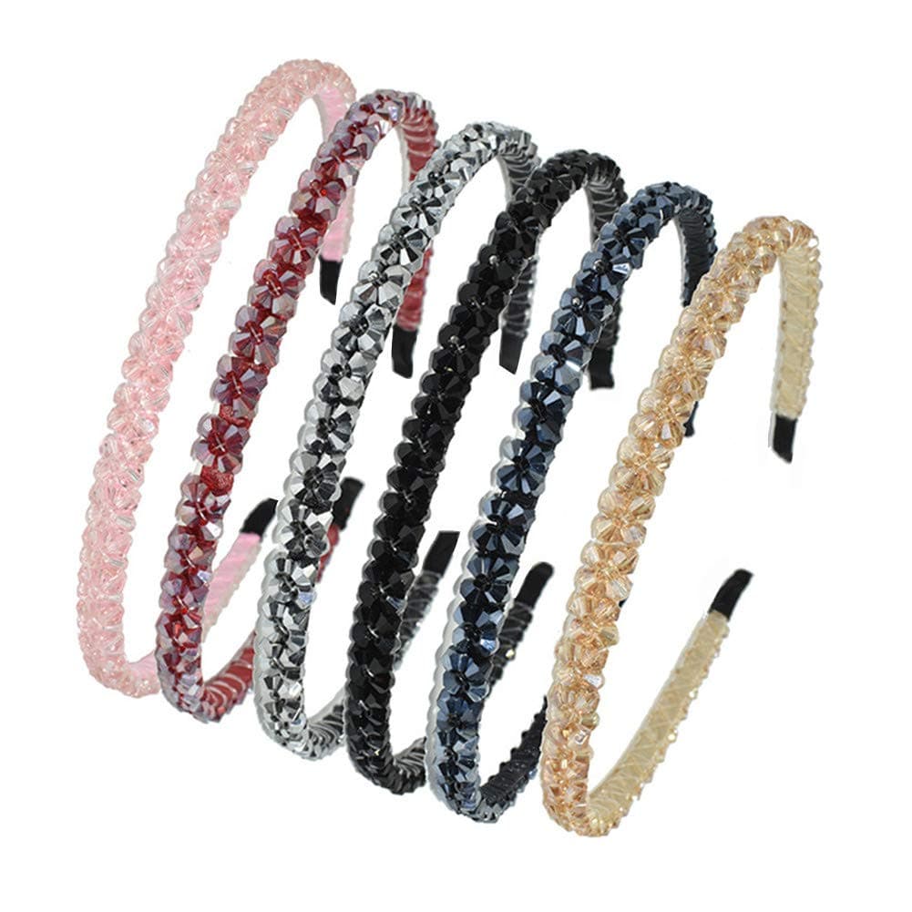 6Pcs Crystal Beads Headbands Bling Rhinestone Hairband Hair Hoop Band Women Girls Hair Accessories