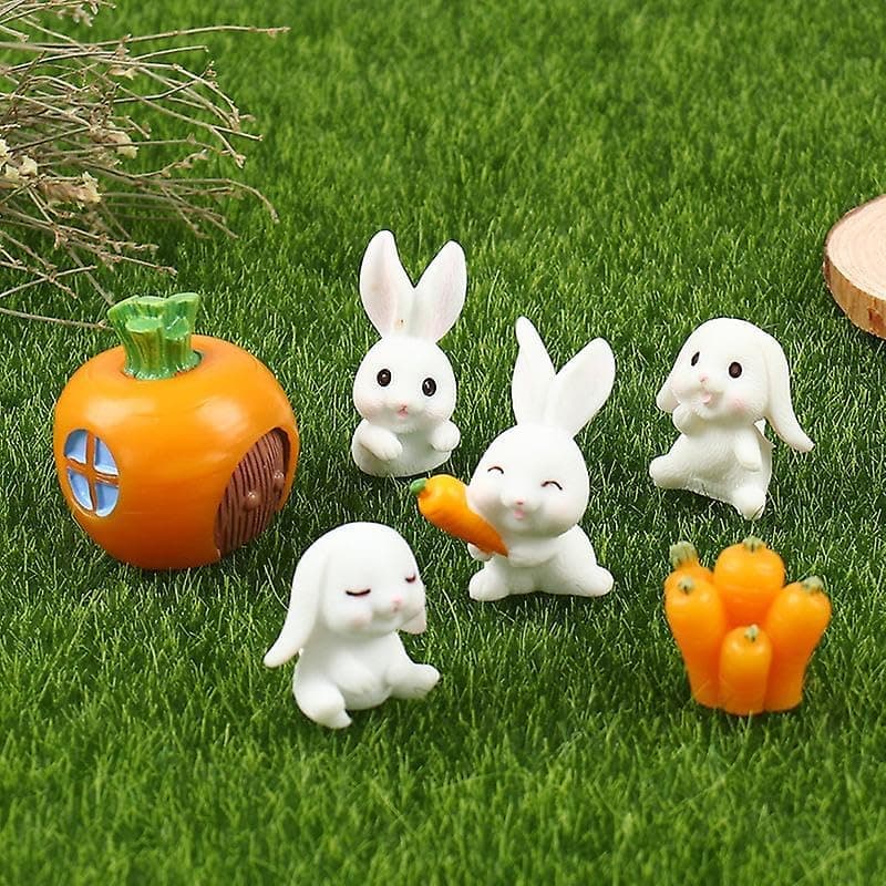 VRB Dec Miniature Decor Items Set for Unique Gift,Home,Living Room,Office,Restaurant Decor,Military Showpiece,Perfect Valentine Decoration Items (Rabbits Miniature 7Pcs Set)