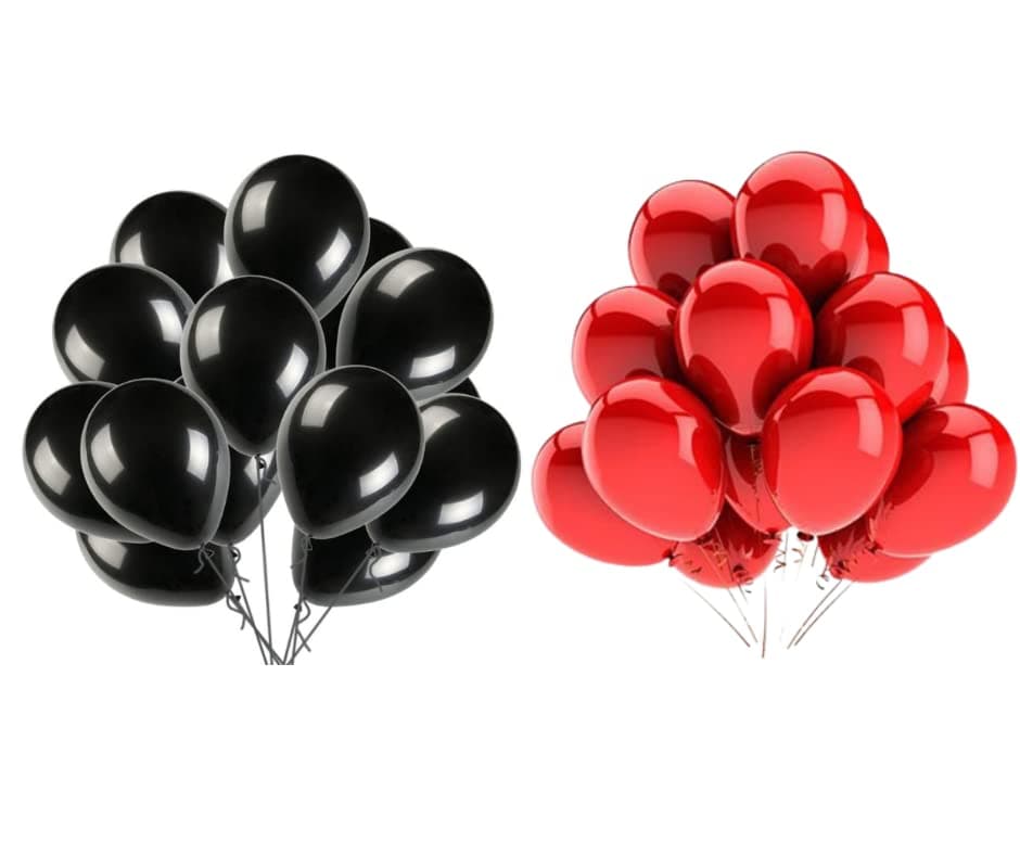 Vail Creations MADE IN INDIA 10inch Metallic Balloons for Birthday Decoration/Anniversary Party Decoration (Red,Black, Pack of 100)