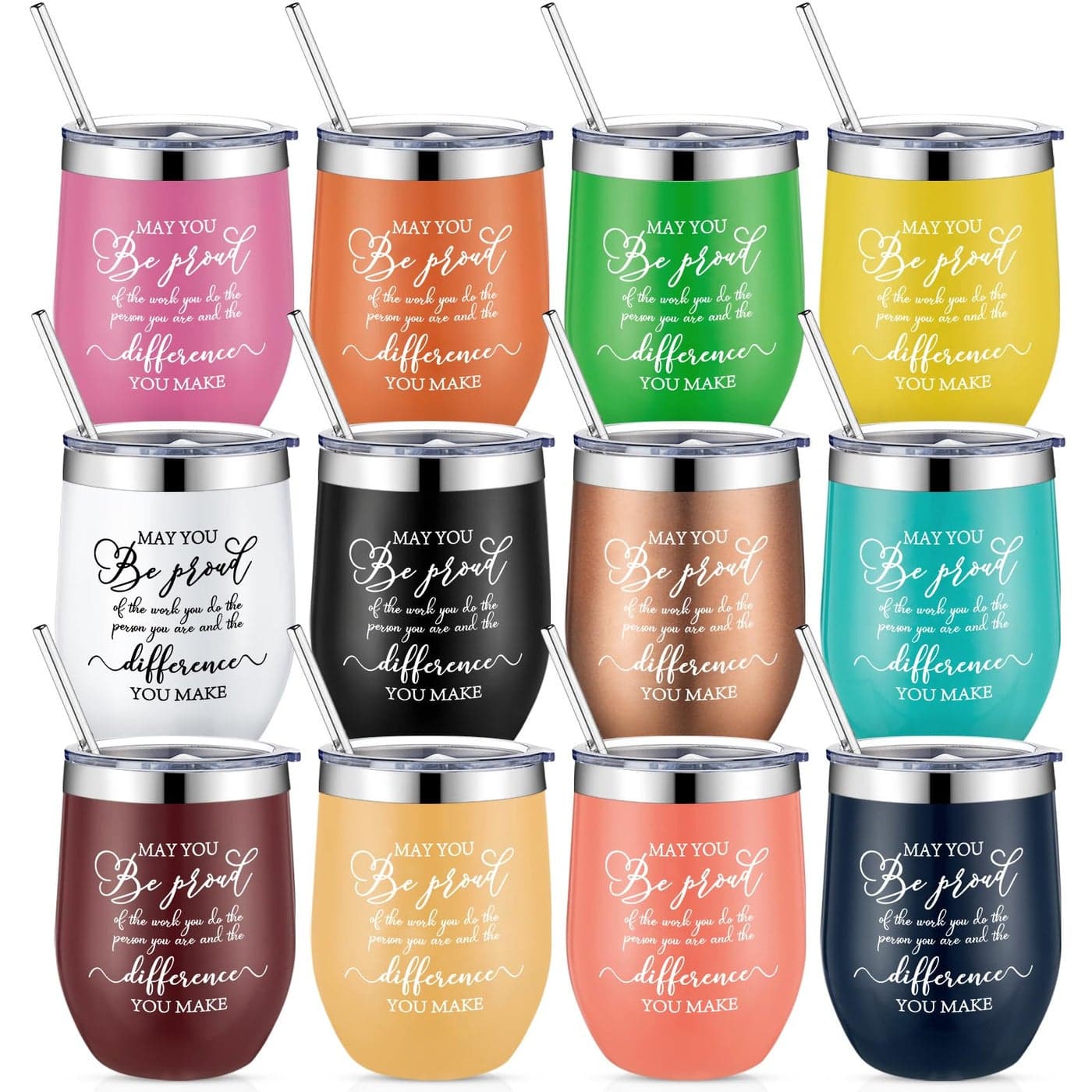 Norme 12 Pcs Thank You Gift for Women Men Employee Appreciation Gift 12oz Tumbler Insulated Stainless Steel Cup Inspirational Coworker Mug with Lid for Teacher Nurse ColorfulYou Are Awesome