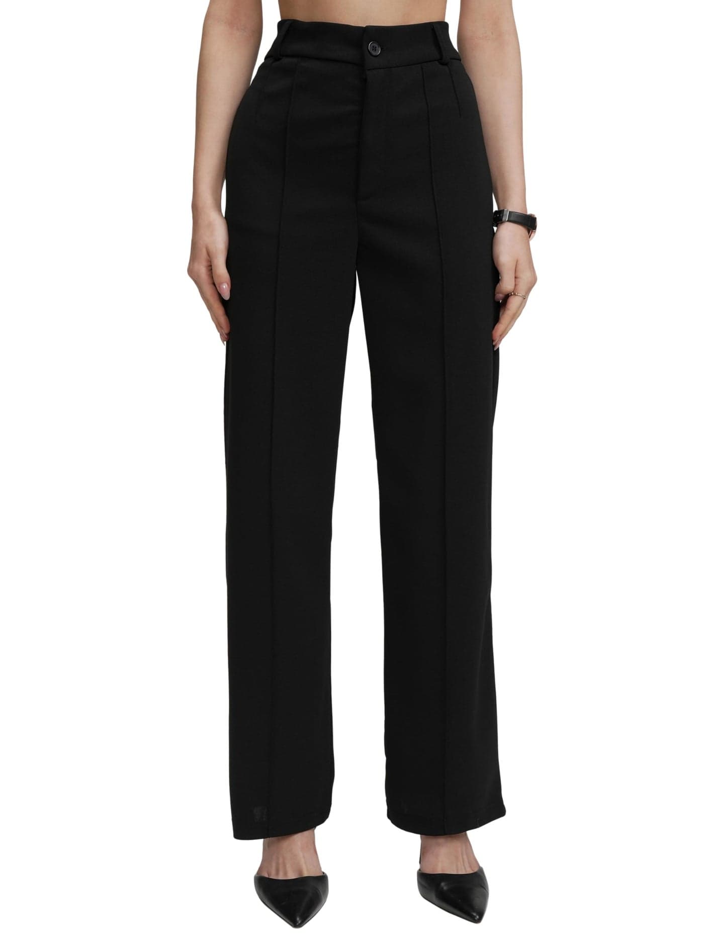 Tokyo Talkies Women Straight Fit High-Rise Formal Trousers