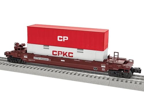 Lionel CPKC MaxiStack O Gauge Model Train Flatcar with Double Container Load