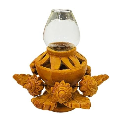 ShopMeFast Handcrafted Terracotta/Earthen Clay mud Oil lamp Handmade Home Decorative Diwali Diya with Chimney Cover (Terracotta-CD3)