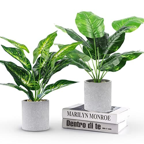 WUKOKU 2pcs Fake Plants Medium Artificial Tropical Plants Indoor for Home Bathroom Bedroom Kitchen Office Desk Decor
