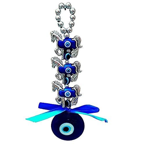 Ripe India® Feng Shui 3 Horse Evil Eye Along with Old Tradition'S 5 Nazar Bhattu and Very Rare Protection Car and Door Hanging Gift Item