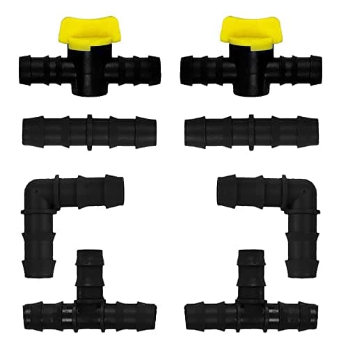 APPSTER 16mm Drip Irrigation Accessories Kit Pipe Fittings for Gardening Watering - Elbows, Tee, Straight Connectors & Taps (10 Pieces Each, Total 40 Pcs)