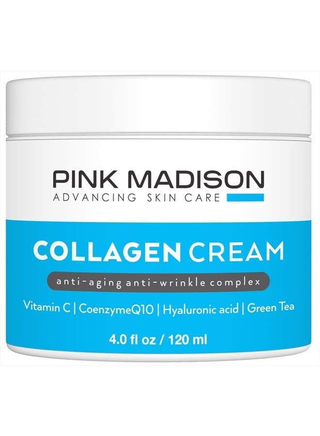 Skin Tightening Collagen Serum Cream with Hyaluronic Acid Anti Aging Face Treatment Fine Lines Wrinkles Men Women 4 Ounce Jar