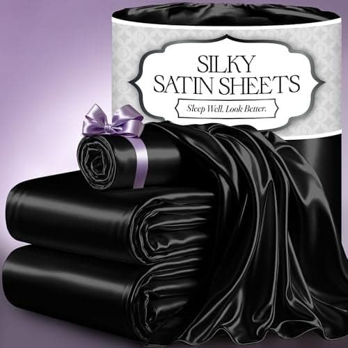 DECOLURE Satin Bed Sheets 3 Piece Luxury Silky Twin Size Bedding Set Softer Than Silk WrinkleFree with 15 Deep Pocket Fitted Sheet Perfect for Hair Skin Gifts for Women Black