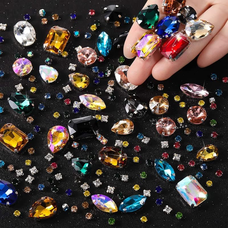 DIY Crafts 35 Pcs Gray Sew on Rhinestones Claw Flatback Crystal Rhinestones Metal Prong Setting Rhinestones Acrylic Glass Sewing Gems for Clothes DIY Craft Shoes Dress 35 Pcs Gray