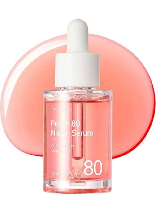TOSOWOONG Peach 80 Niacin Serum, 5% Niacinamide, Alpha-Arbutin, Vitamin B12, Hydrating Face Serum for Uneven Skin Tone, Refines Skin Texture, Restores Radiance, Korean Skincare, 33ml / 1.11 fl oz