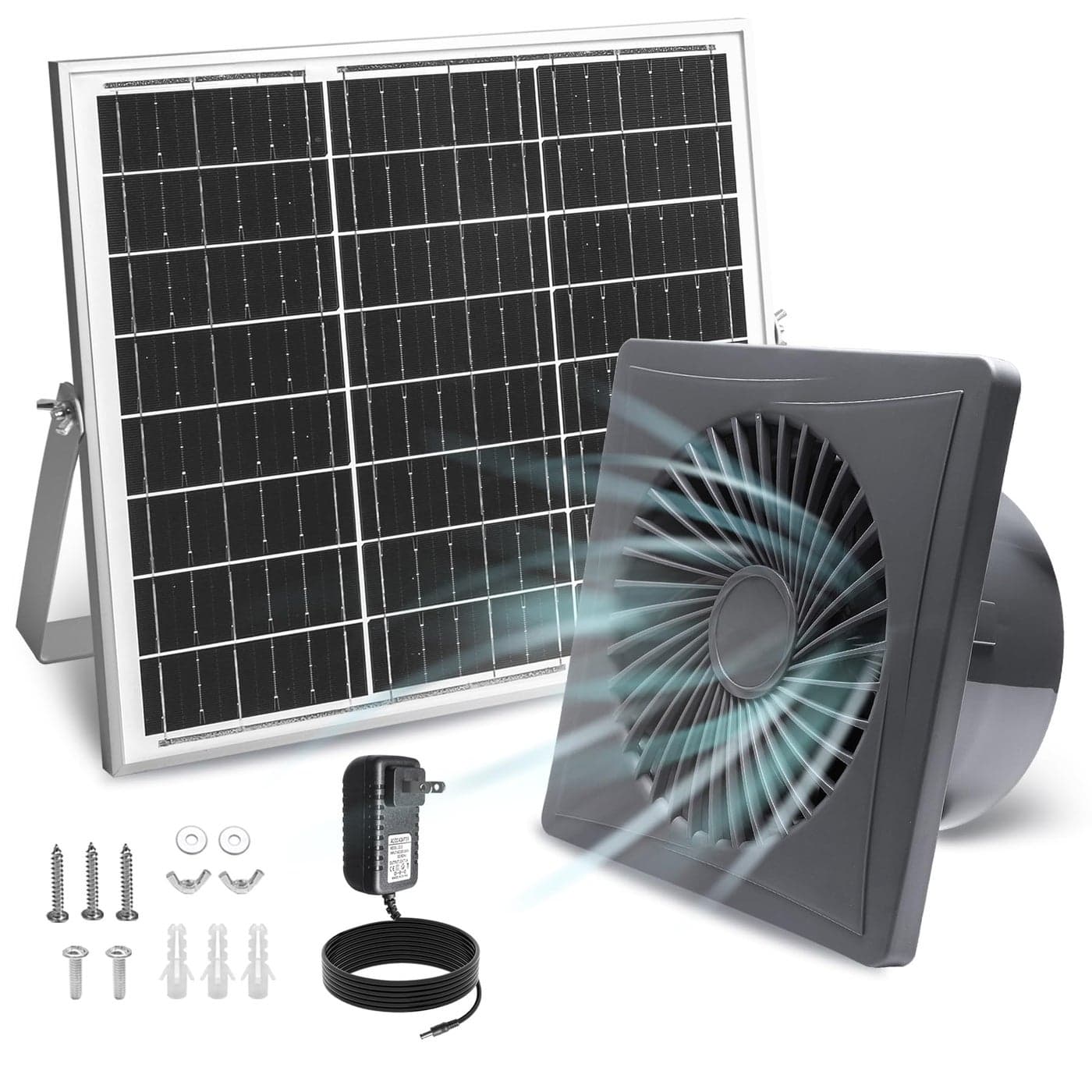 Solar Exhaust Fan 25W Solar Panel 8 Ventilation Vent Fan with Power Adapter Antibackflow Valve High Speed Solar Powered Exhaust Fan with Bracket for Shed Chicken Coop Greenhouse Dog House