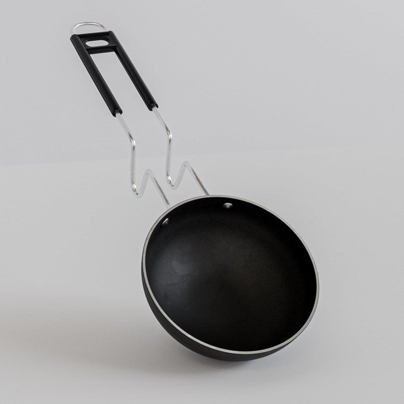 The Earth Store Ecoluxe Iron Tadka Pan with Steel Handle for Kitchen 11CM Diameter Compatible with Gas Stove Dal Tadka Pan for Cooking Black