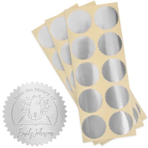 MaxMark 2" Self Adhesive Glossy Silver Seal Labels for Certificates, Library, Notary Embossing Seals - 100 Count