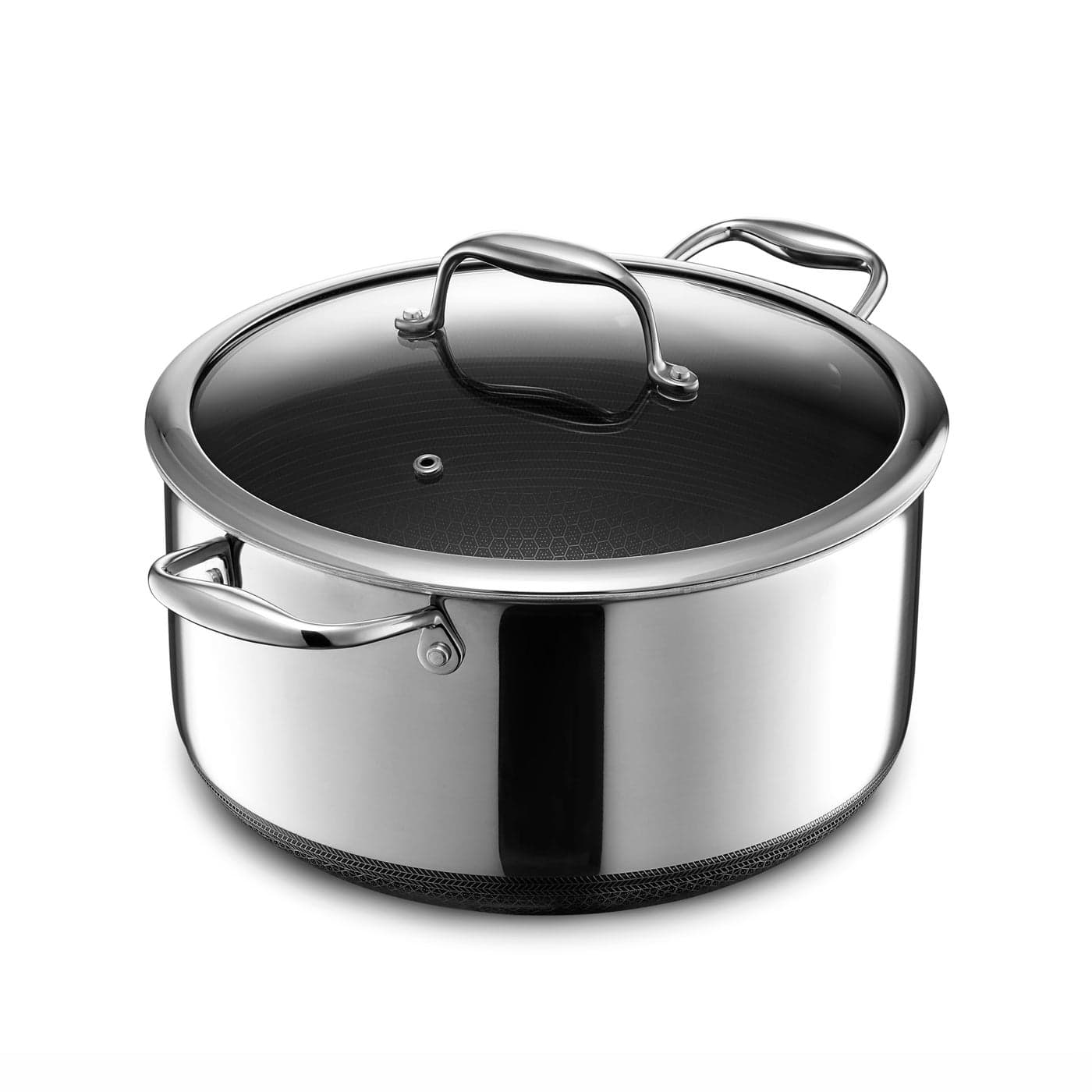 HexClad Hybrid Nonstick 8Quart Stockpot with Tempered Glass Lid StayCool Handles DishwasherFriendly OvenSafe Up to 900F InductionReady Compatible with All Cooktops