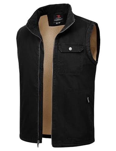 Rdruko Men's Black Winter Vest Sherpa Lined Fleece Warm Full Zip Casual Work Vest Outerwear, Black, L