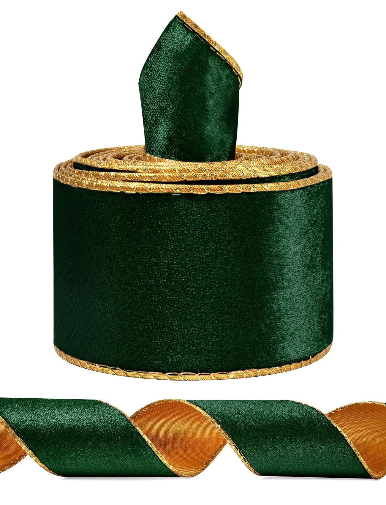 Green Wide Velvet Ribbon Wired for Christmas Tree Garland Wreath 25 Inch 5 Yards