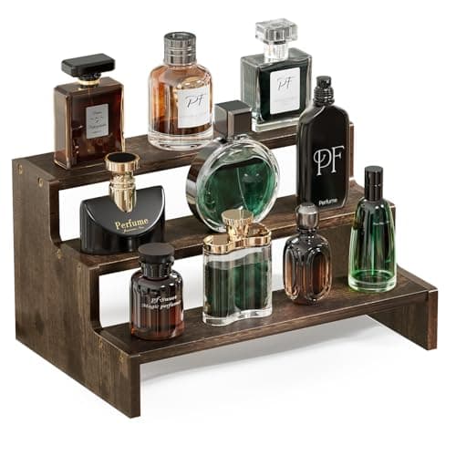 ProCase Wooden Cologne Organizer for Men 3 Tier Perfume Organizer Mens Cologne Stand Holder Storage Display Riser Shelf Rack for Fragrances Candles Cosmetics Cupcake Figure Spice Brown