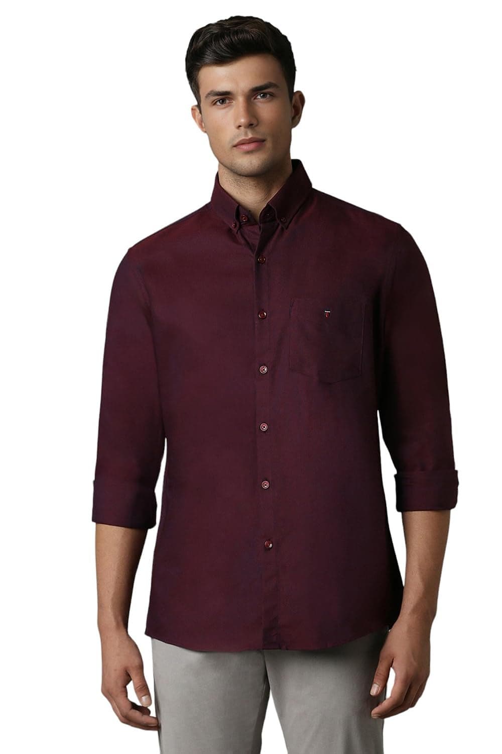 Louis Philippe Men's Cotton Solid Slim Fit Shirt (Lysfcslpm88253_Wine,39