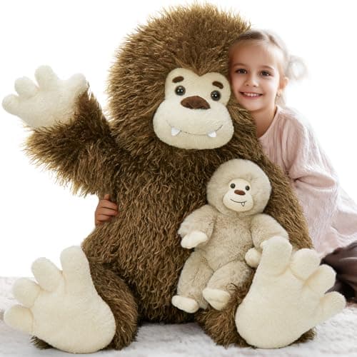 MorisMos Giant Bigfoot Stuffed Animal with Baby Cryptid Plush Duo39 Big Mama Monster 12 Baby Bigfoot Toy for KidGirlBoySoft Big Foot Sasquatch Gifts for Haloween Birthday Baby Shower Christmas