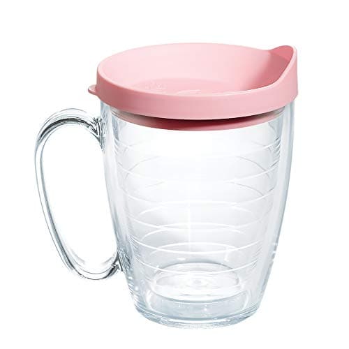 Tervis Clear Colorful Lidded Made in USA Double Walled Insulated Tumbler Travel Cup Keeps Drinks Cold Hot 16oz Mug Pink Lid
