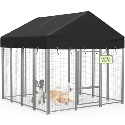 COSHNIBI Outdoor Dog Kennel Roof Cover,Heavy Duty Dog Kennel Replacement Cover,Waterproof UV Resistant Cover for 10' x 10' Dog Cage,Black(Cover Only)