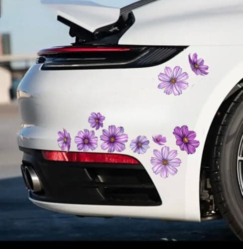 Purple Watercolor Flowers Set for Car Decal Waterproof Vinyl Peel and Stick Window Bumper Body Hood Bonnet Flower Decorative Car Sticker Cosmos