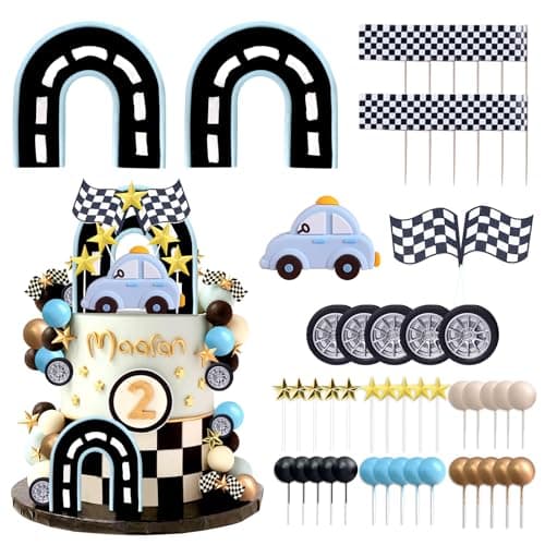 64PCS Race Car Cake Topper Cars Cake Topper Car Birthday Party Decoration Race Track Decorations