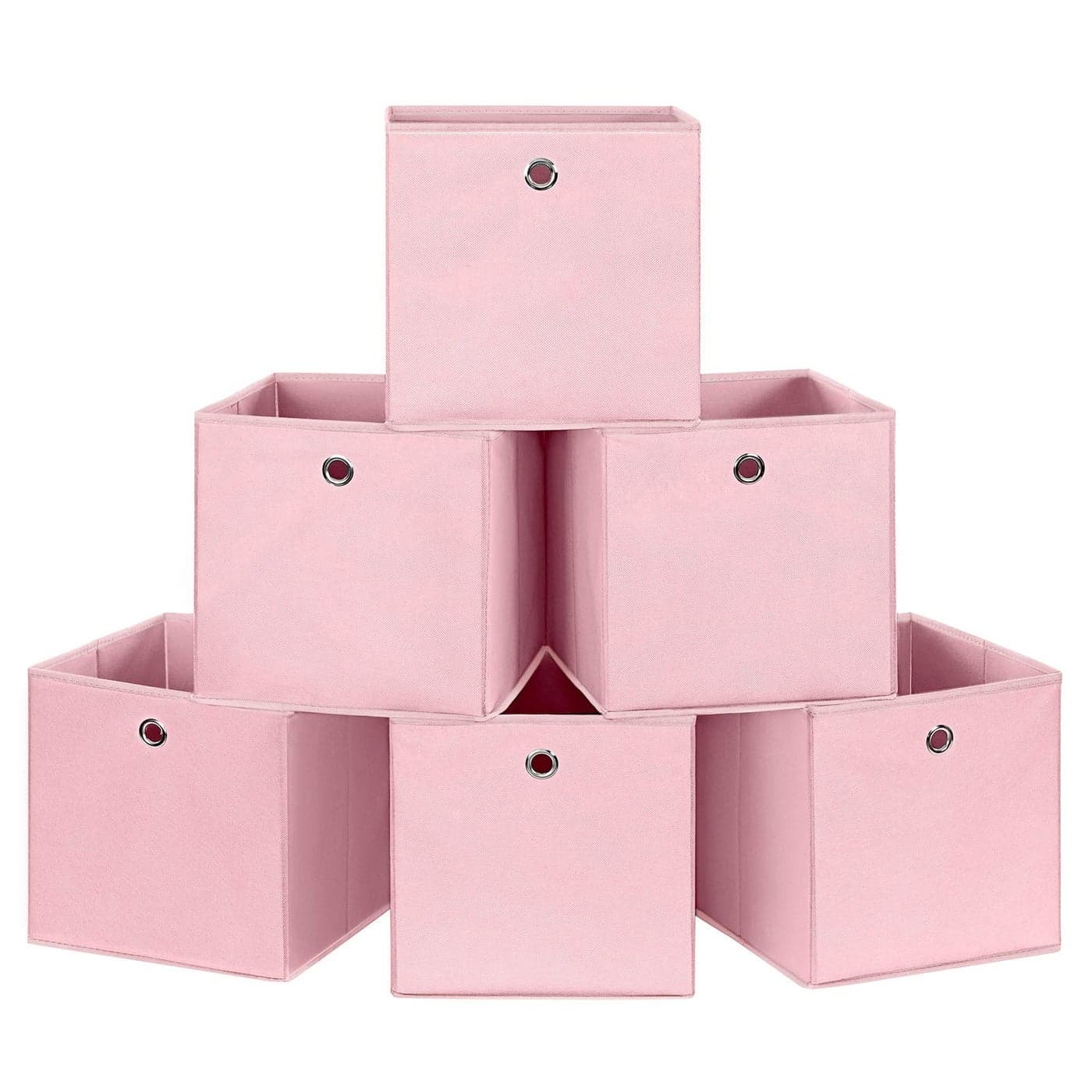 SONGMICS 6955880393473 Set of 6 Foldable Storage Boxes Fabric Storage Cubes Clothes Organiser Toy Bins with Grommet for Bedroom Living room Pink 30 x 30 x 30 cm