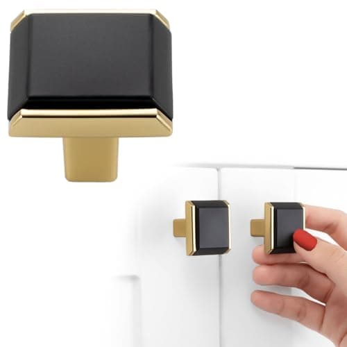 BEROSSA Black and Gold Cabinet Knobs Matte Black and Gold Drawer Knobs, 5 Pack 1-1/4 Inch, 2281 Square Single Hole Cabinet Pulls for Kitchen Cabinets Drawers Bedroom Dresser Bathroom