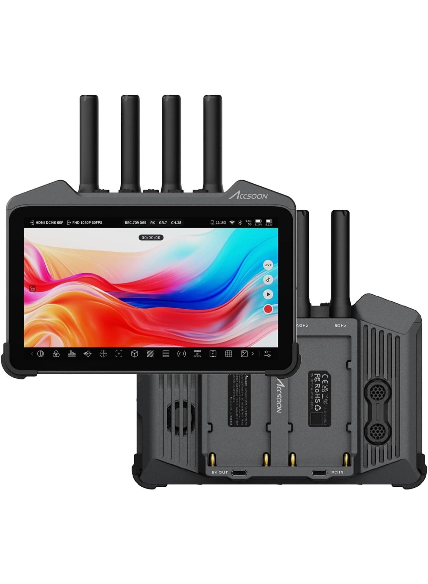Accsoon CineView M7H Pro 7" Touchscreen Wireless Transceiver Monitor – 1920x1080 1000 Nits, 4K60 HDMI Recording, 350m Dual-Band Wireless TX/RX, LUT Support, Rec.709, Android Smart Monitor (MIT02)