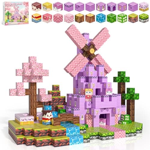 Kryzomat 100PCS Magnetic Blocks Magnetic Building Blocks for Kids Age 48 Pink Princess Castle Toys for Girls STEM Sensory Birthday Gift for Kids Age 3 Years Old